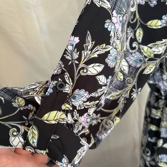 Torrid Black Floral Midi Dress fit & flare wrap size 1X white chartreuse v-neck - Picture 8 of 16